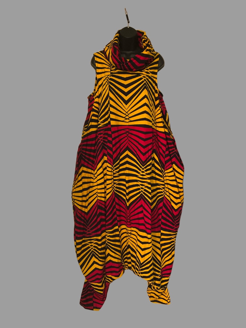 Bold Geometric Sleeveless Harem Jumpsuit/Maxi Dress in Yellow & Red